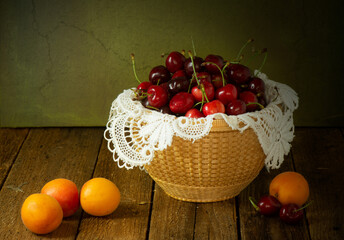 basket with cherries food fruit frech
