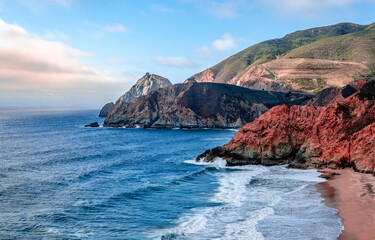 View of Devil's Slide, a coastal promontory in California, United States. It lies on the San Mateo County coast between Pacifica and Montara.