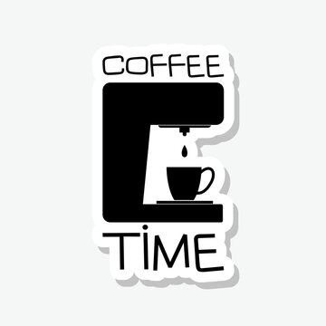 Coffee time sticker  icon isolated on gray background