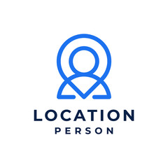 GPS logo vector modern simple line concept symbols location and person with blue color and white background