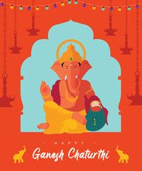 Happy Ganesh Chaturthi, Illustration of Lord Ganesha, Ganesh Chaturthi, Ganesha Poster, Ganpati Festival, Eco-Friendly Ganesha