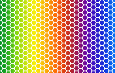 Rainbow gradient background, honeycomb pattern vector design.
