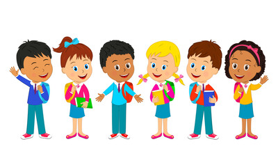 kids,boys and girls with bag,illustration, vector