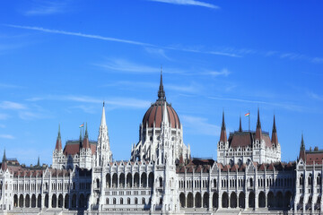 Fototapeta premium Budapest parliament landscape, tourist view of the capital of hungary in europe, architecture landscape