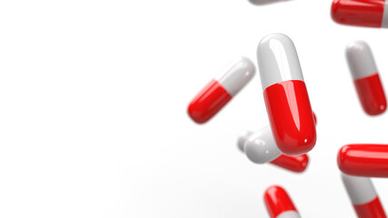 red white capsule 3d rendering for medical content.