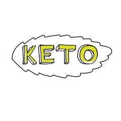 Keto. The inscription is green with a leaf.