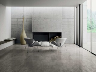 Modern living room with grey tiles, seamless design, luxurious interior background.
 - obrazy, fototapety, plakaty