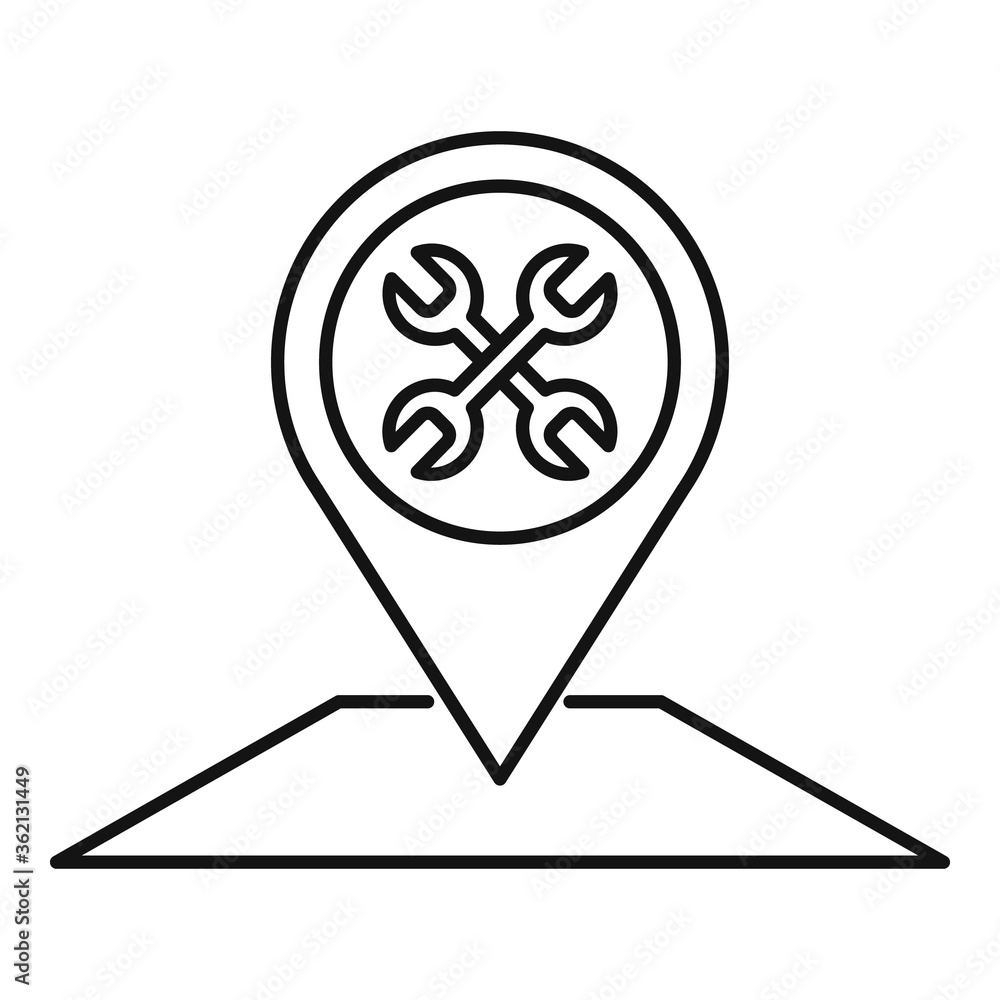 Poster service center map pin icon. outline service center map pin vector icon for web design isolated on w