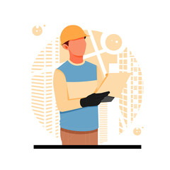 portrait of worker posing checking reports, flat design concept, vector illustrations