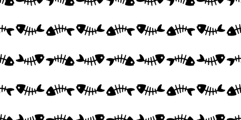 fish bone Seamless pattern shark vector salmon dolphin tuna doodle icon cartoon ocean sea scarf isolated repeat wallpaper tile background animal illustration design
