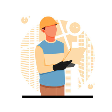 portrait of worker posing checking reports, flat design concept, vector illustrations