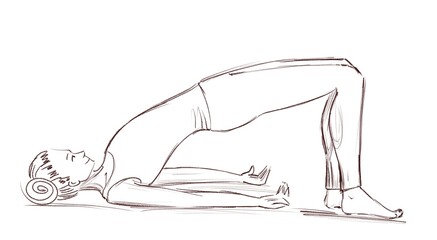 Yoga. The girl is lying in the position of the bridge floor . Contour drawing of a girl who goes in for sports.