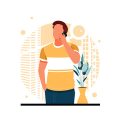 portrait of a man on his calling, flat design concept, vector illustration