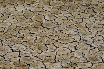 Of a huge area dried land suffering from drought - in cracks. Dry water reservoir. Natural drought concept: dried cracked earth soil ground texture background