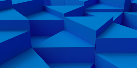 Volumetric blue triangles on different levels as texture and background.