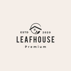 leaf house home mortgage roof architect hipster vintage logo vector icon illustration
