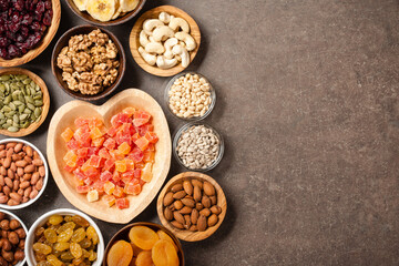 Obraz na płótnie Canvas Healthy food. Nuts, dried fruits and seeds