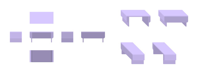 violet table from different angles, isometric