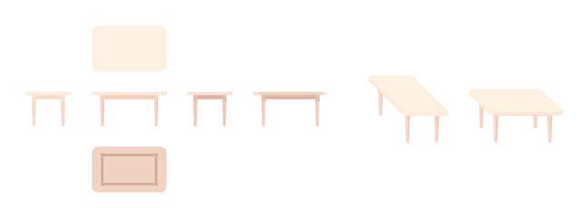wooden table from different angles, isometric