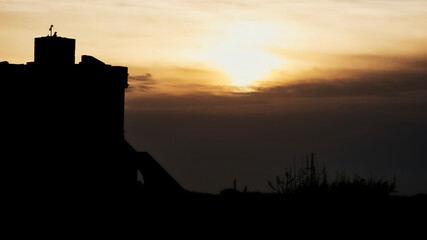 Obraz premium seascape at sunset rocks beach sea cloudy sky towers salento apulia 