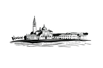 Quick sketch by hand. San Giorgio Island, Venice, Italy