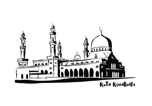 Floating mosque, Kota Kinabalu Sabah Borneo Malaysia. Quick sketch by hand.