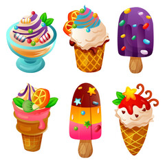 colorful ice cream cartoon obejct item set