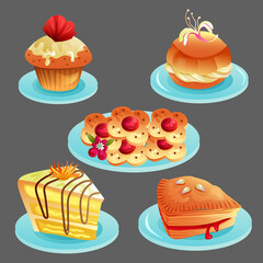 set of delicious bakery food icon