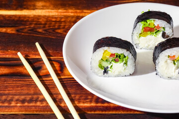 sushi on a wooden background close up