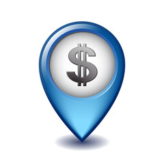 Dollar symbol with two vertical lines on Mapping Marker vector icon.