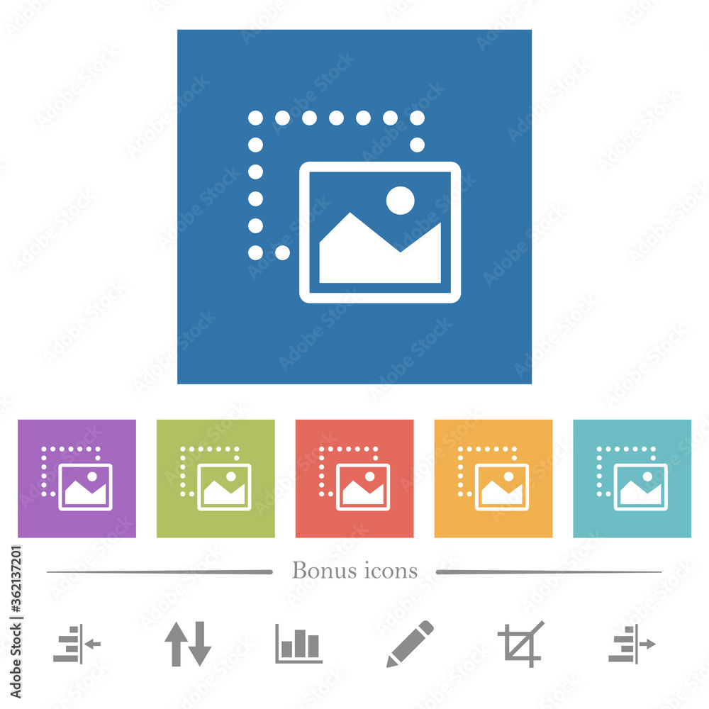 Aufkleber drag image to bottom right flat white icons in square backgrounds