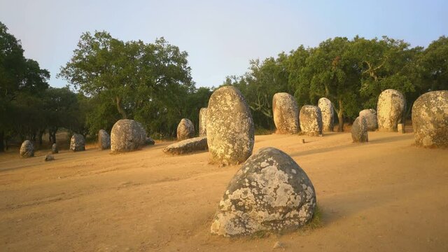 General view of the Almendres Cromlech, Evora, Portugal, Europe.