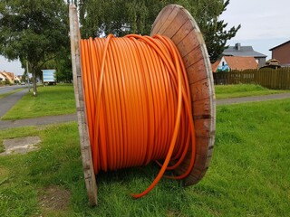 Laying of fiber optic cable in Neustadt am Rübenberge, Germany ( July 2020).  Glass fibers are...
