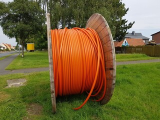Laying of fiber optic cable in Neustadt am Rübenberge, Germany ( July 2020).  Glass fibers are...