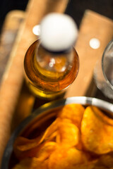 Bad food rest with beer chips and watching football after quarantine