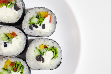 sushi on a white background close up