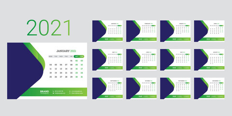 Naklejka premium Calendar 2021 week start Monday corporate design template vector.