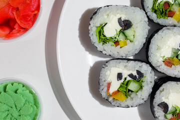 sushi on a white background close up