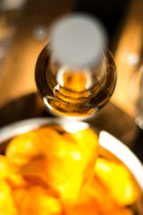 Bad food rest with beer chips and watching football after quarantine