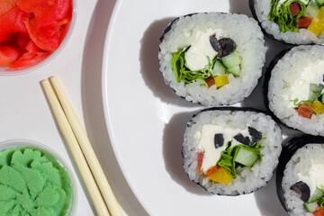 sushi on a white background close up