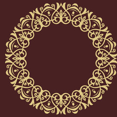Oriental round golden pattern with arabesques and floral elements. Traditional classic ornament. Vintage pattern with arabesques