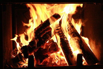 fire in fireplace