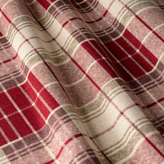 Drawing ornament on a red cage fabric. Fabric with natural texture, Cloth backdrop.