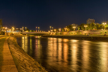 Fototapeta na wymiar The Nišava river in the night - City of Niš