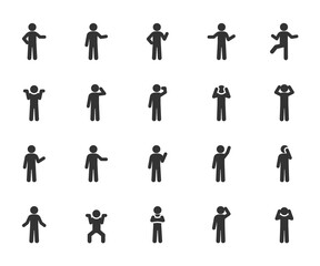 Vector set of people different gestures flat icons.