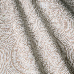  Pattern on fabric in mandala ornament. Fabric with natural texture, Cloth backdrop.
