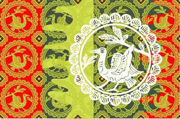 Indonesian batik motifs with very distinctive plant patterns, and birds