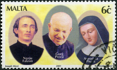 MALTA - 2001: shows Nazju Falzon, Gorg Preca andAdeodata Pisani, Maltese beatified by Pope, Visit...