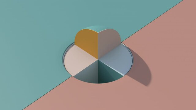 Colorful geometric shape rotating. Segments of sphere. Hard light. Abstract animation, 3d render.