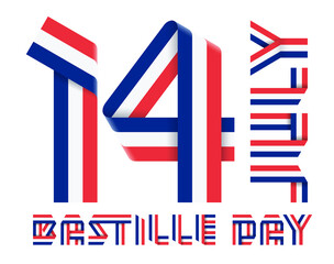 July 14, France National Day - Bastille day congratulatory design with French flag colors.